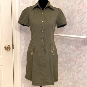 🛍F21 button down collar olive green dress👗